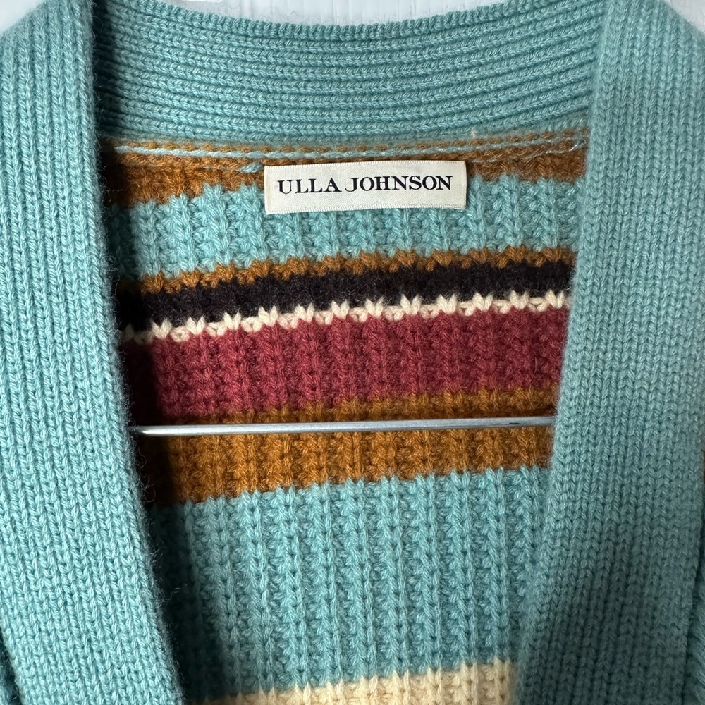Ulla Johnson Teal Striped Tillie Ballon Sleeve Cardigan Sweater Size Small - Picture 7 of 10